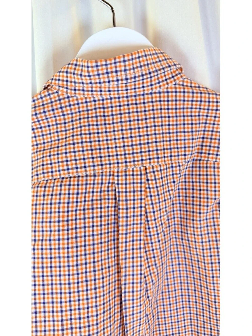 RALPH LAUREN Orange Blue Plaid Cotton Button Down Logo Shirt. Boys 7 Preppy